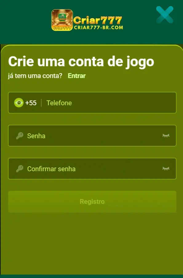 Registro CRIAR777 banner
